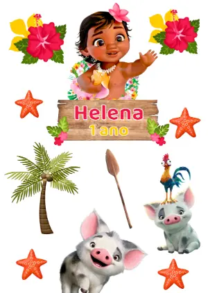 Topo de Bolo Aniversário Moana Baby para Editar Online