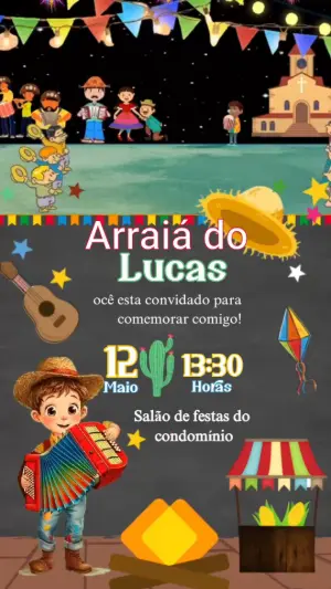 Convite Animado Festa Junina Aniversário para Editar Online