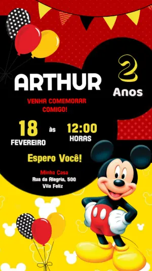 Convite de Aniversário Mickey Mouse: Modelo Digital para Editar