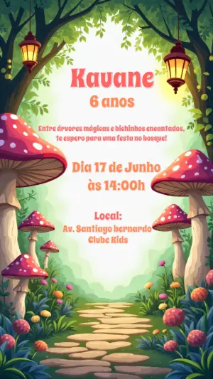 Convite de Aniversário Bosque Encantado para Editar Online