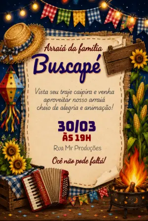 Convite de Festa Junina Rústico Ilustrado para Editar