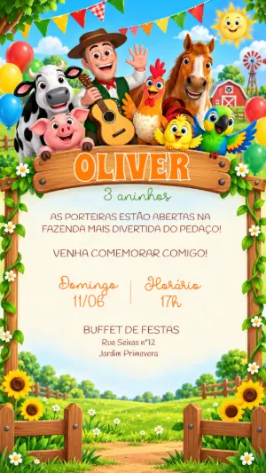 Convite de Aniversário A Fazenda do Zenon Editável