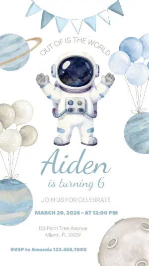 Cute Astronaut Birthday Invitation | Editable Space Party Template