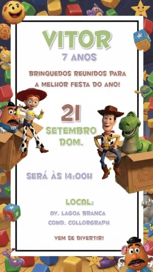 Convite de Aniversário Toy Story com Personagens para Editar