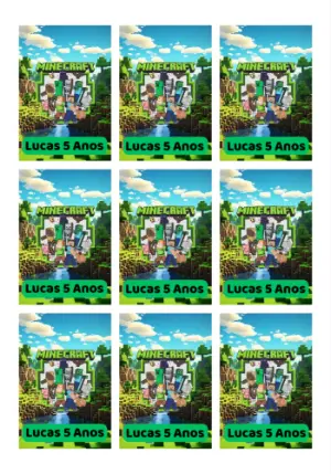 Tag de Aniversário Minecraft com Personagens para Editar