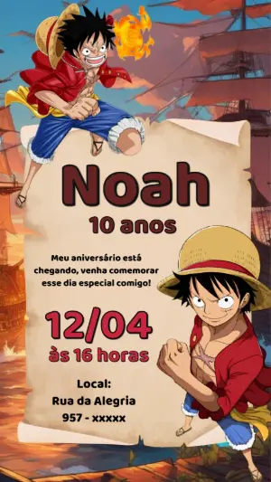 Convite Digital One Piece: Modelo de Aniversário Editável