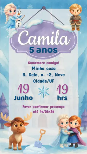 Convite de Aniversário Frozen Aquarela para Editar