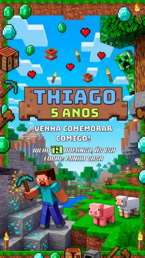 Convite de Aniversário Minecraft Editável