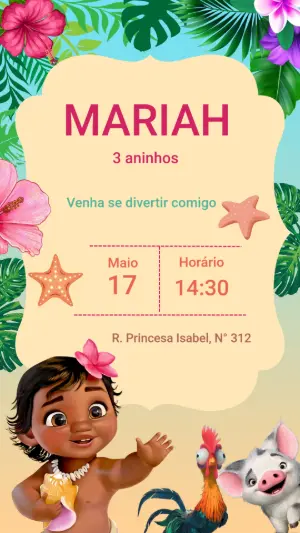 Convite Aniversário Moana Baby para Editar Online