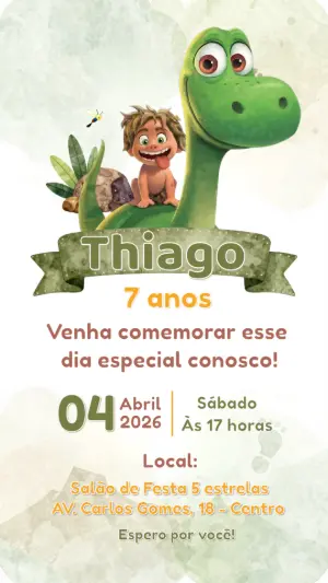 Convite de Aniversário O Bom Dinossauro para Editar Online