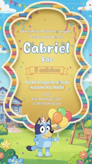 Convite de Aniversário Bluey Colorido para Editar Online