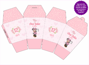 Caixa Chinesa Aniversário Minnie Rosa para Editar Online