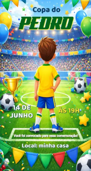 Convite Aniversário Futebol Copa do Mundo Editável