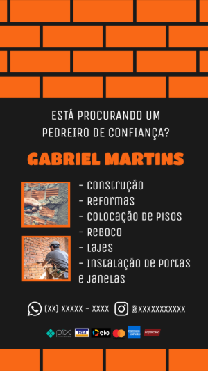 Cartão de Visita Pedreiro Editável para Divulgar Serviços