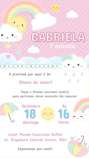 Vídeo Convite de Aniversário Chuva de Amor Menina para Editar