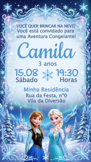 Convite Digital Frozen Editável para Aniversário Infantil
