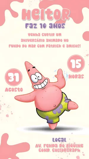Convite Aniversário Patrick Fundo do Mar para Editar Online