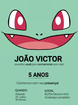 Convite de Aniversário Pokémon Bulbasaur para Editar Online