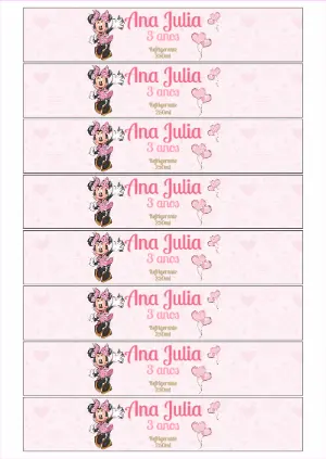 Rótulo de Refrigerante Minnie Rosa para Aniversário para Editar