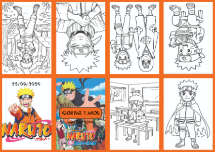 Livrinho de Colorir Naruto para Aniversário | Modelo Editável