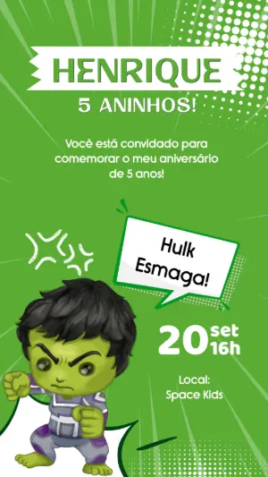 Convite de Aniversário do Hulk para Editar e Imprimir