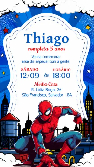 Convite de Aniversário Homem-Aranha: Modelo Digital Editável
