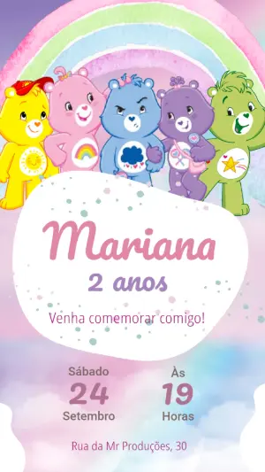Convite Digital Ursinhos Carinhosos com Arco-Íris para Editar