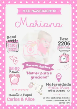 Quadro Nascimento Rosa com Foto para Editar Online