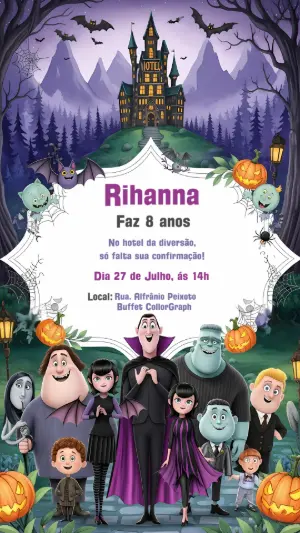 Convite Aniversário Hotel Transilvânia com a Turma para Editar