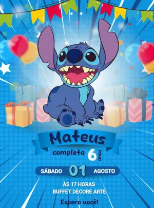 Invitación de cumpleaños Stitch – Estático – Decore Arte