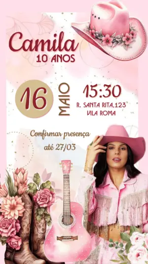 Convite Aniversário Boiadeira Ana Castela Editável
