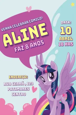Convite Aniversário My Little Pony para Editar Online