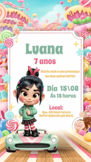 Convite Aniversário Detona Ralph com Vanellope para Editar Online