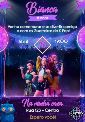 Invitation d'anniversaire KPop Demon Hunters – Statique – Convites e Artes Digitais