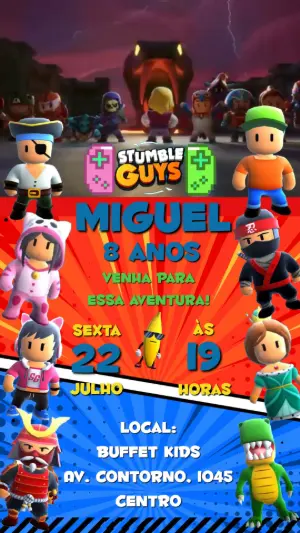 Convite Animado Aniversário Stumble Guys para Editar Online