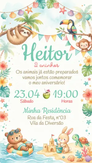 Animals Birthday Invitation – Static – Convide aê!