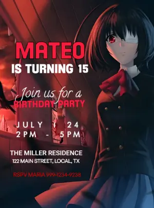 Another Anime Birthday Invitation Editable Template
