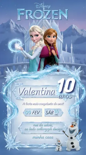 Convite Digital Frozen Aniversário Infantil Editável