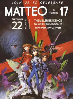 Evangelion Anime Birthday Invitation Editable Template