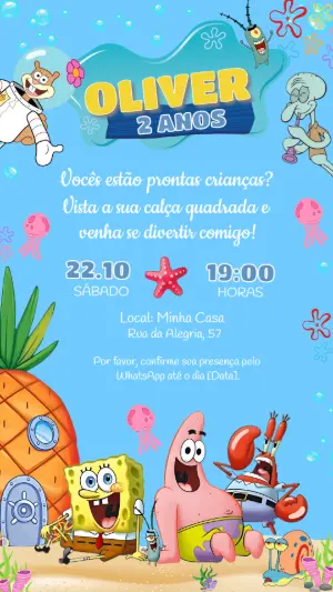 Convite de Aniversário Bob Esponja Fundo do Mar para Editar
