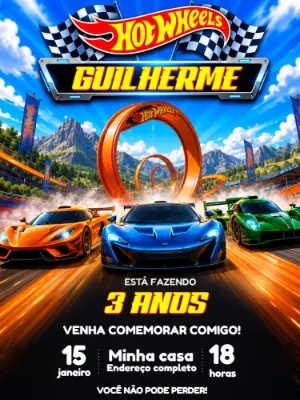 Convite de Aniversário Hot Wheels Corrida para Editar