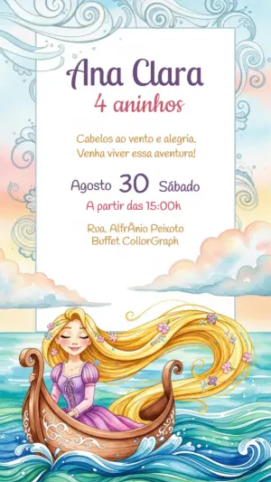 Convite Aniversário Enrolados Rapunzel para Editar Online