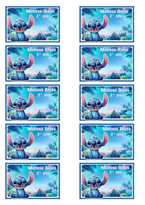 Etiqueta Escolar do Stitch Tropical para Editar e Imprimir