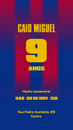 Convite Aniversário Futebol Camisa de Time para Editar Online