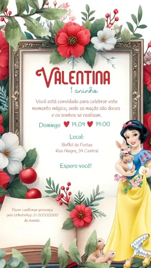 Convite de Aniversário Branca de Neve Clássico Editável