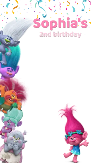 Editable Trolls Birthday Party Photo Frame Template