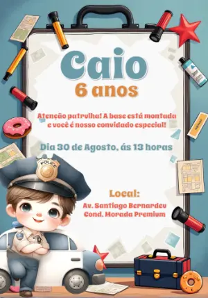 Convite Aniversário Policial com Menino para Editar Online