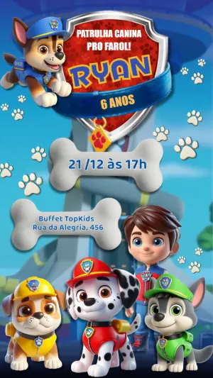 Convite de Aniversário Patrulha Canina para Editar Online