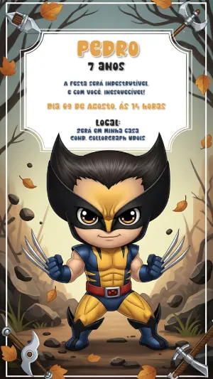 Convite Aniversário Wolverine X-Men para Editar Online