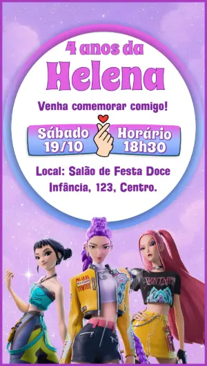 Invitation d'anniversaire KPop Demon Hunters – Statique – Idesign Personalizados